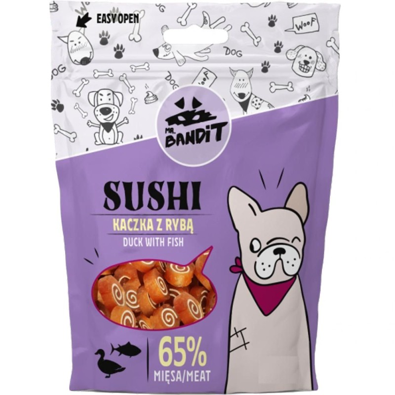 Recompense pentru Caini Mr. Bandit Sushi, Rata si Peste, 80 g