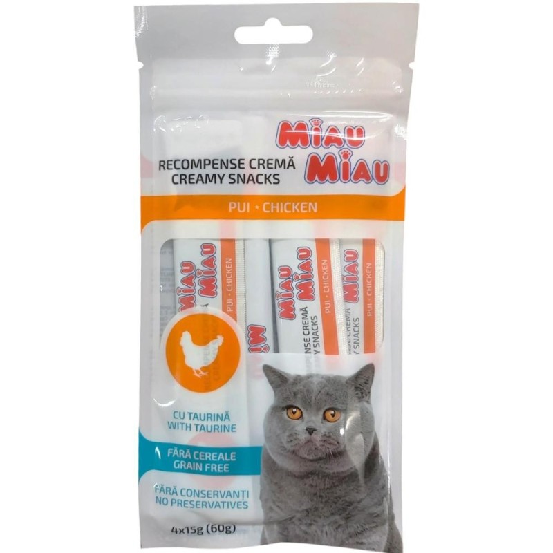 Recompense pentru Pisici Miau Miau Creamy Snacks, Pui, 4 Bucati x 15 g