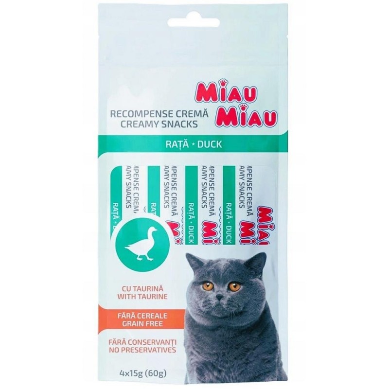 Recompense pentru Pisici Miau Miau Creamy Snacks, Rata, 4 Bucati x 15 g