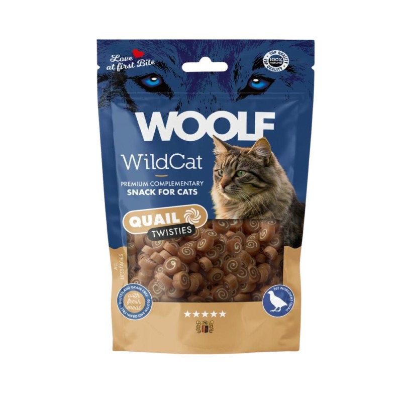 Recompense Pisici Woolf, WildCat Twisties cu Prepelita 50 g