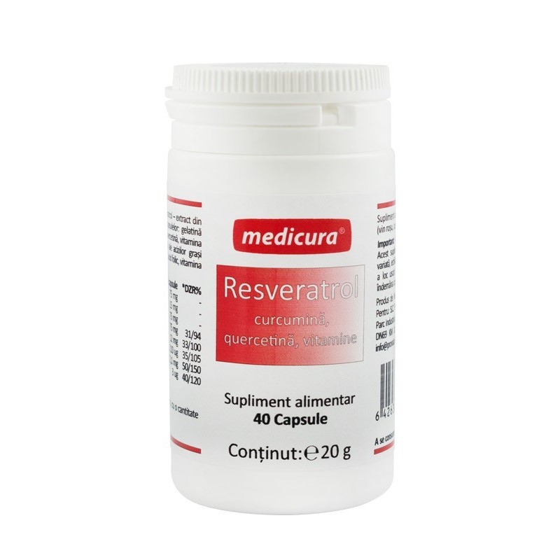 Resveratrol, Curcumina, Quercetina, Vitamine, 40 Capsule Medicura