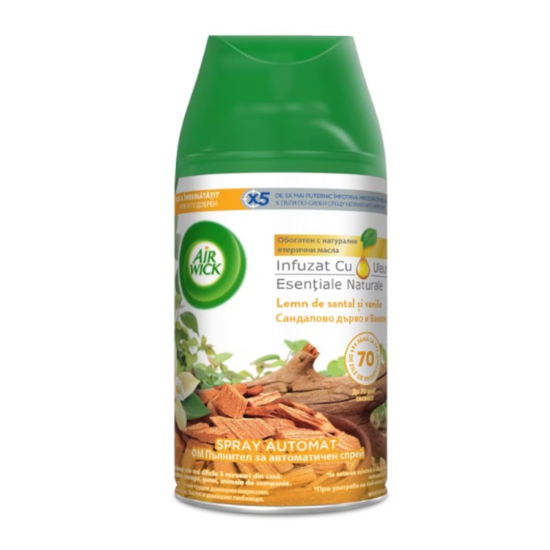 Rezerva Odorizant de Camera Spray Air Wick Freshmatic, Lemn de Santal si Vanilie, 250 ml