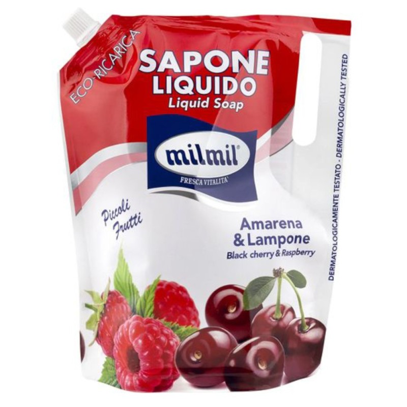 Rezerva Sapun Lichid Mil Mil Eco, cu Zmeura si Cirese Amare, 900 ml
