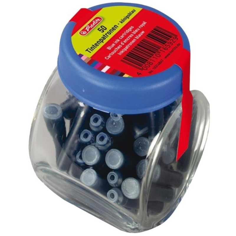 Rezerve Cerneala Herlitz, Albastru, 50 Bucati, Ambalat in Recipient Sticla