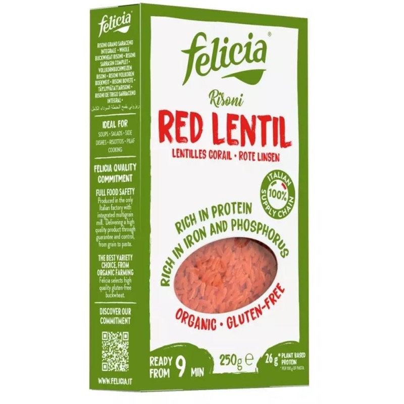 Risoni cu Linte Rosie, Bio, 250 g, Felicia