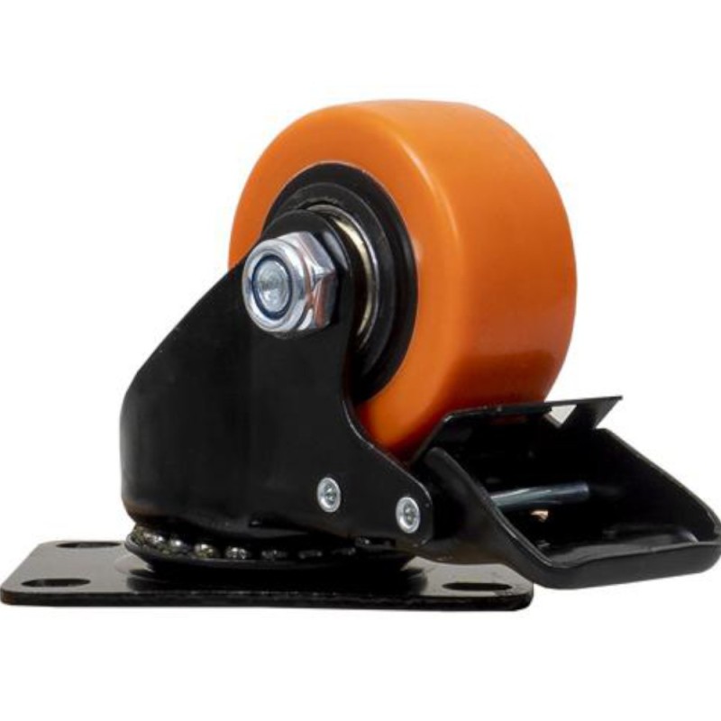 Roata Pivotanta cu Frana pentru Mobila, 2.5 inch, Rola de Cauciuc, Portocaliu