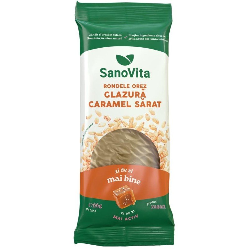 Rondele din Orez cu Glazura Caramel Sarat, Sanovita, 66 g