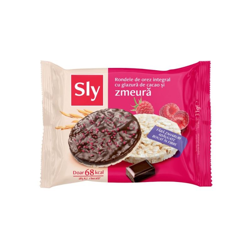 Rondele din Orez cu Glazura de Cacao si Zmeura, 34 g