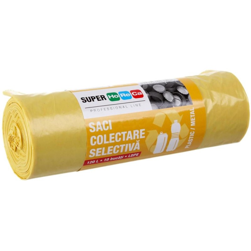 Saci Menaj Super Horeca, LDPE, Galbeni, 120 l x 10 Bucati
