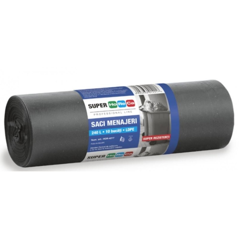 Saci Menajeri 240 l, 10 Bucati, LDPE Negru, Horeca
