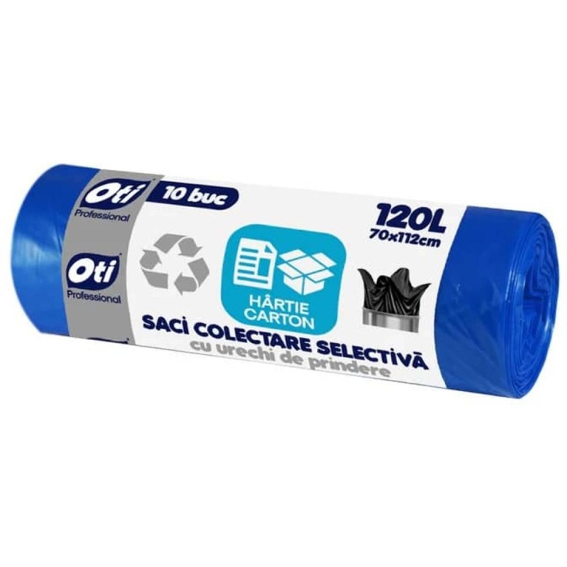 Saci Menajeri Colectare Selectiva, Hartie - Carton, 70 x 112 cm, 120 l, Albastri, 10 Bucati