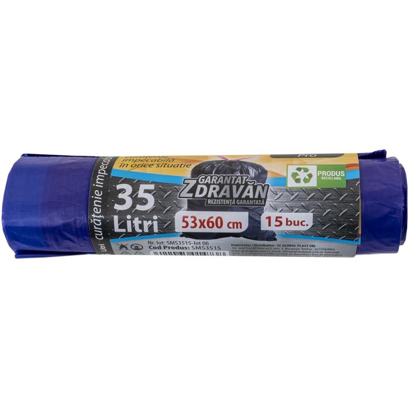 Saci Menajeri cu Snur, 53 x 60 cm, 35 l, Albastri, 15 Bucati