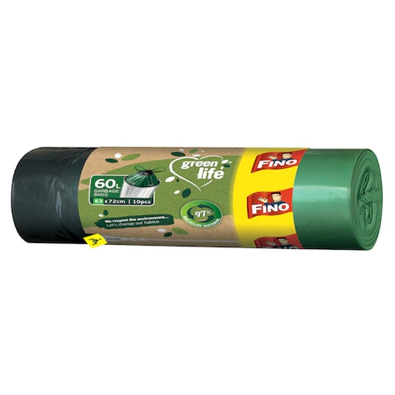 Saci Menajeri Fino Green Life, cu Snur 60 l, 10 Bucati