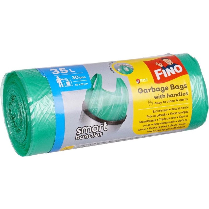 Saci Menajeri Fino Premium, Albastri, cu Maner, Aroma Fructe de Padure, 35 l, 30 Bucati