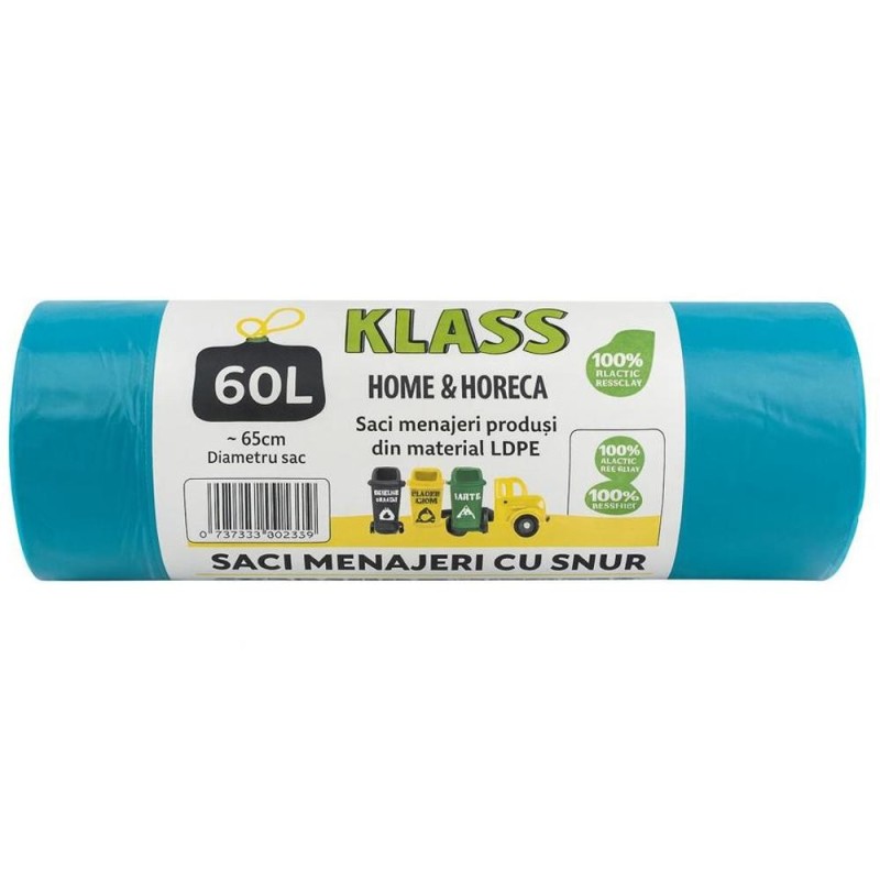 Saci Menajeri Klass, 60 l, Turcoaz cu Snur, 10 Bucati