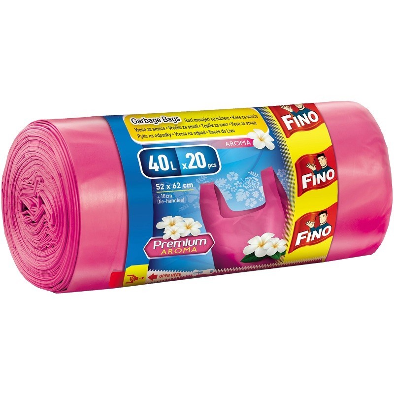 Saci Menajeri Premium Fino, Colorati si Parfumati, cu Manere, 40 l, 20 Bucati