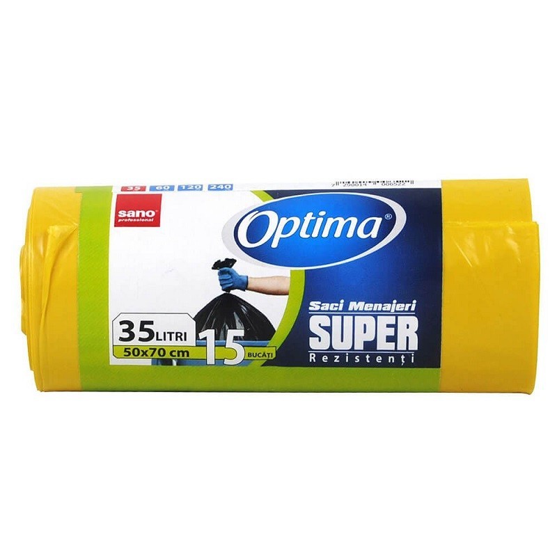 Saci Menajeri Sano Optima Super 35L Galben 15 Bucati / Rola