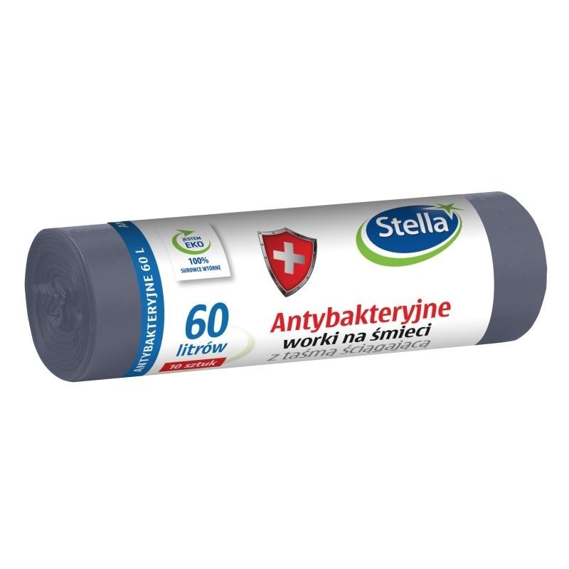 Saci Menajeri Stella Antibacterieni Gri cu Snur 60 l 10 Bucati