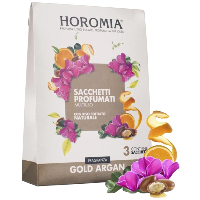 Saculeti Parfumati cu Orez Argan Auriu, Horomia, 3 Bucati
