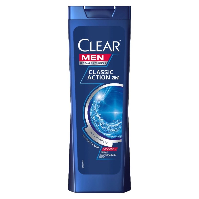 Sampon Anti-matreata Clear Men Action 2in1, cu Taurina si Vitamina B3, 225 ml