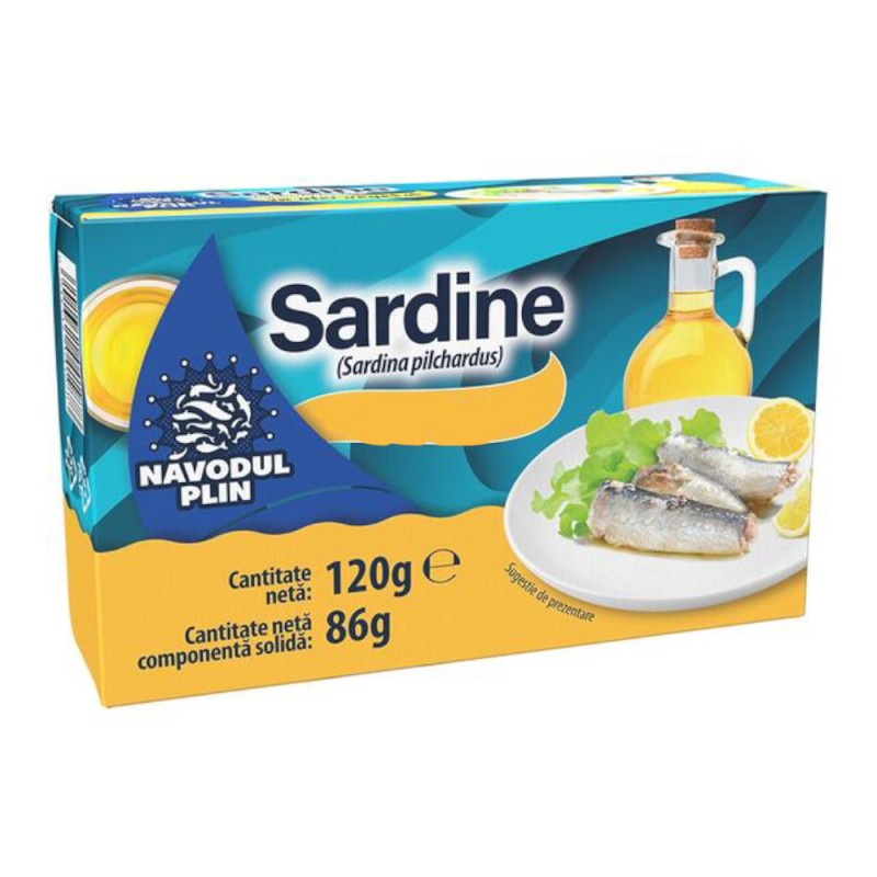 Sardine in Ulei Floarea Soarelui, Navodul Plin, 120 g
