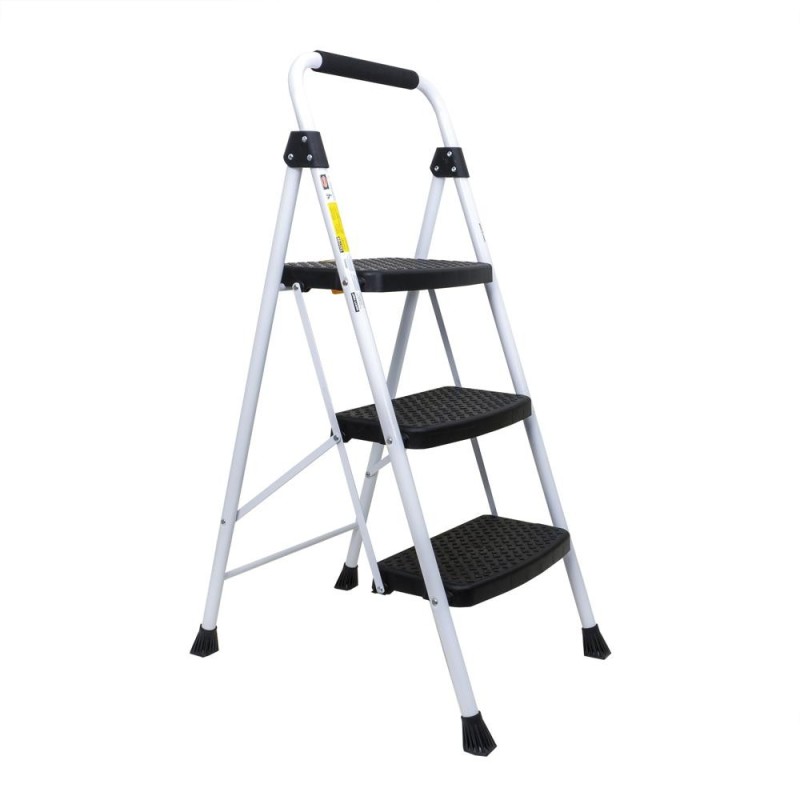 Scara Metalica cu 3 Trepte Late, Pliabila Alba, Z-tools