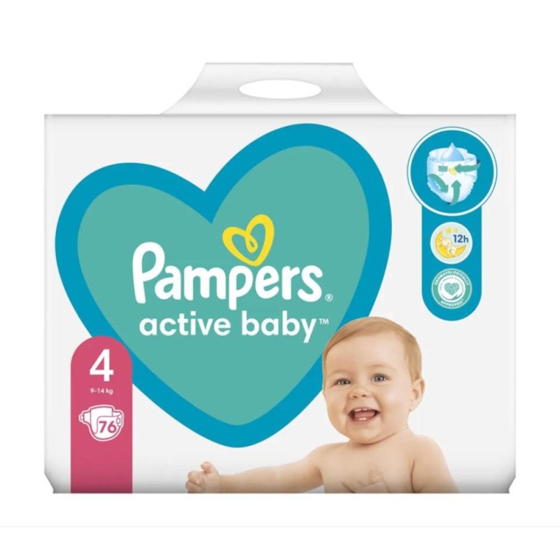 Scutece Bebelusi Pampers Active Baby, Marimea 4, 9-14 kg, 76 Bucati