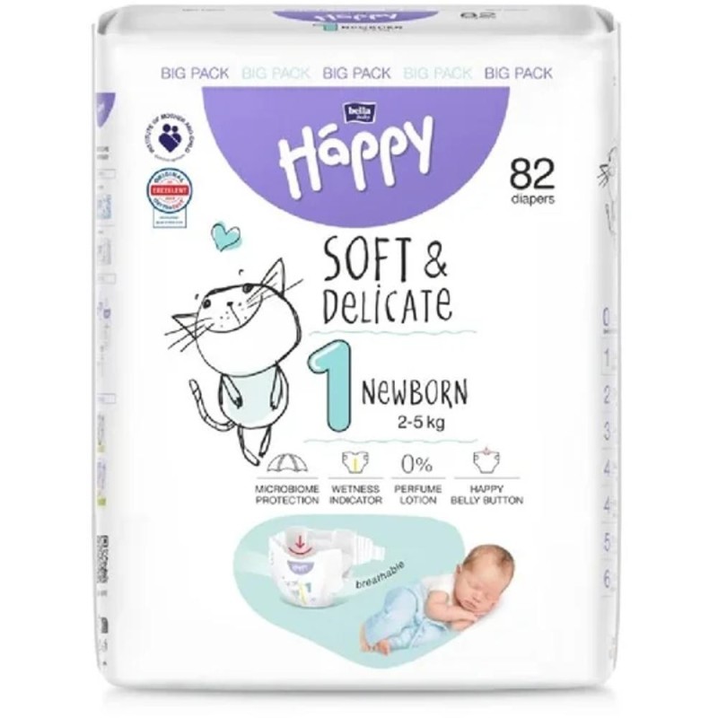 Scutece Bella Baby Happy, Marime 1, 2-5 kg, 82 Bucati