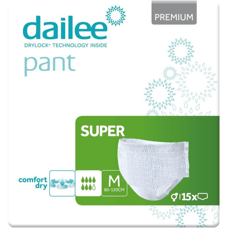 Scutece Chilot Adulti Dailee Premium Super, Marimea M, 7 Picaturi, 15 Bucati