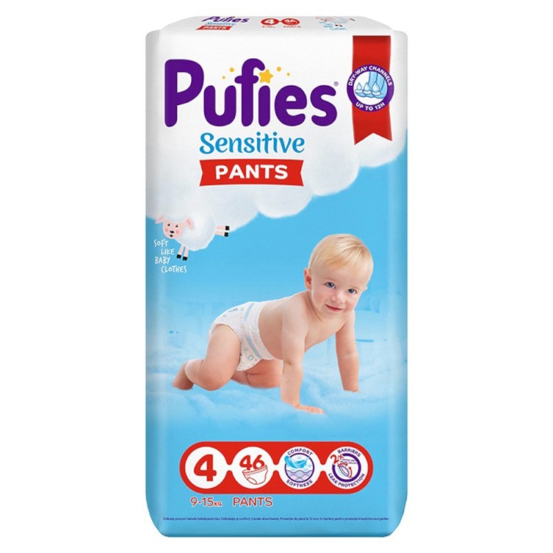 Scutece Chilotel Pufies Pants Sensitive Maxi, Marimea 4, 9-15 Kg, 46 Bucati