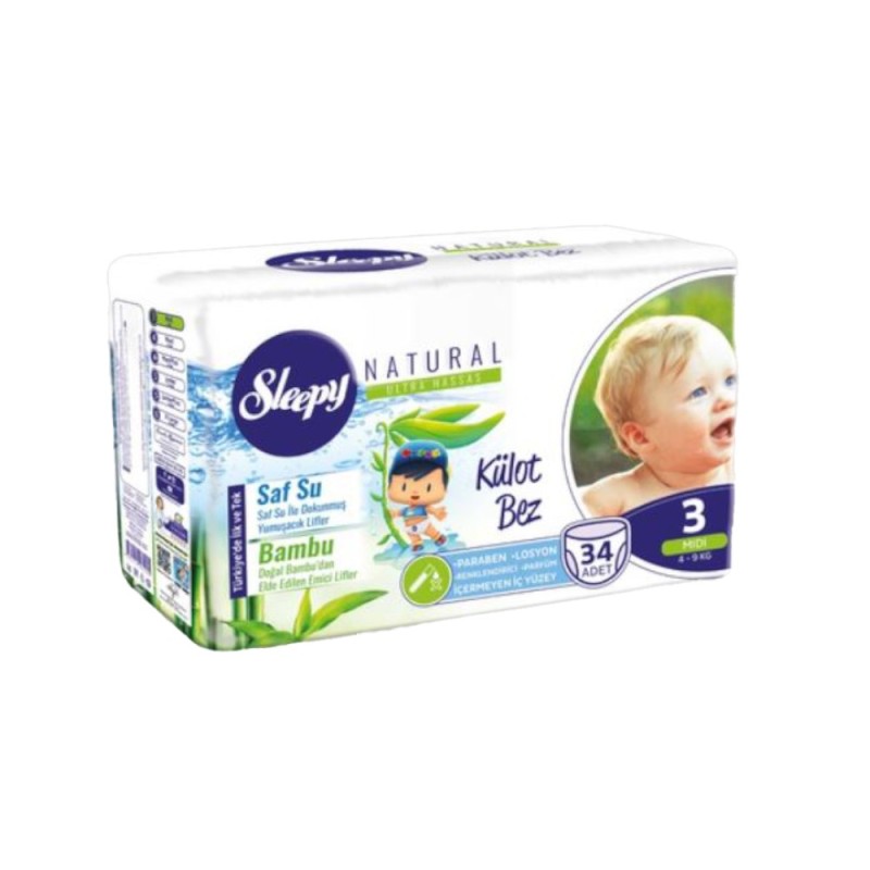 Scutece Chilotel Sleepy Natural Pants Ultra Sensitive Marime 3 Midi , 4-9 kg, 34 Bucati