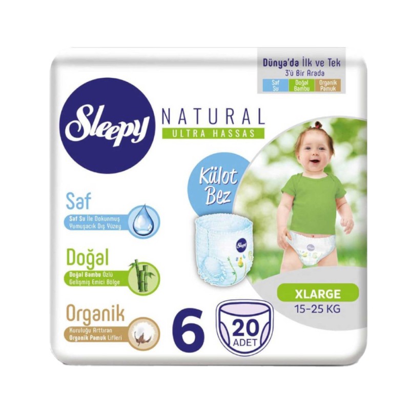 Scutece Chilotel Sleepy Natural Ultra Sensitive, Marimea 6 Xlarge, 15 - 25 kg, 20 Bucati