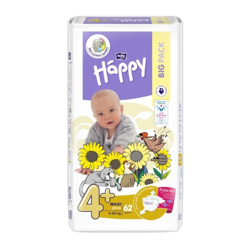 Scutece Happy Big Pack Nr. 4+ Maxi Plus, 62 Bucati