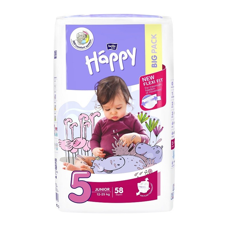 Scutece Happy Big Pack Nr. 5 Junior, 58 Bucati