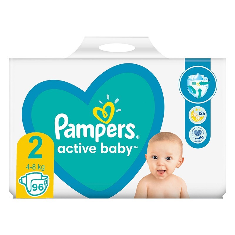 Scutece Pampers Active Baby Giant Pack, Marimea 2, 4 - 8 kg, 96 Bucati