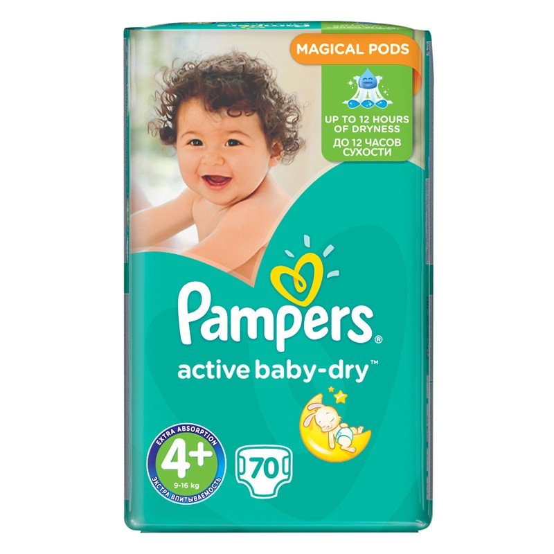 Scutece Pampers Active Baby Giant Pack, Marimea 4+, 9 - 16 kg, 70 Bucati