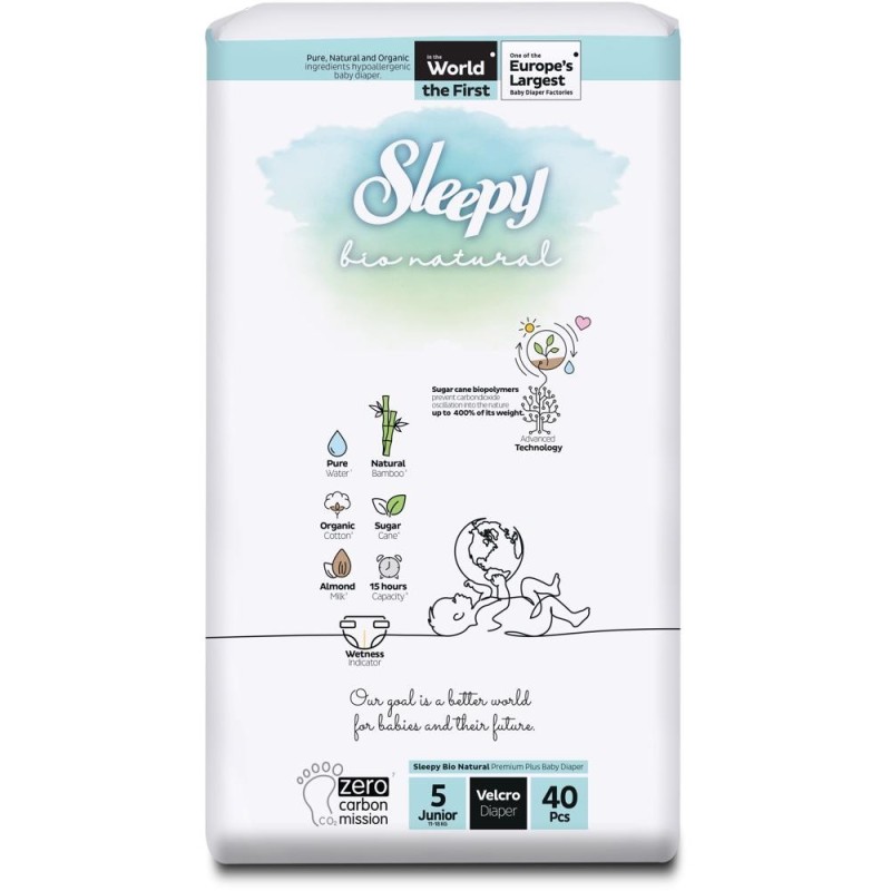 Scutece pentru Bebelusi Sleepy Bio Natural Double- Nr 5 Junior, 11-18 kg, 48 Bucati