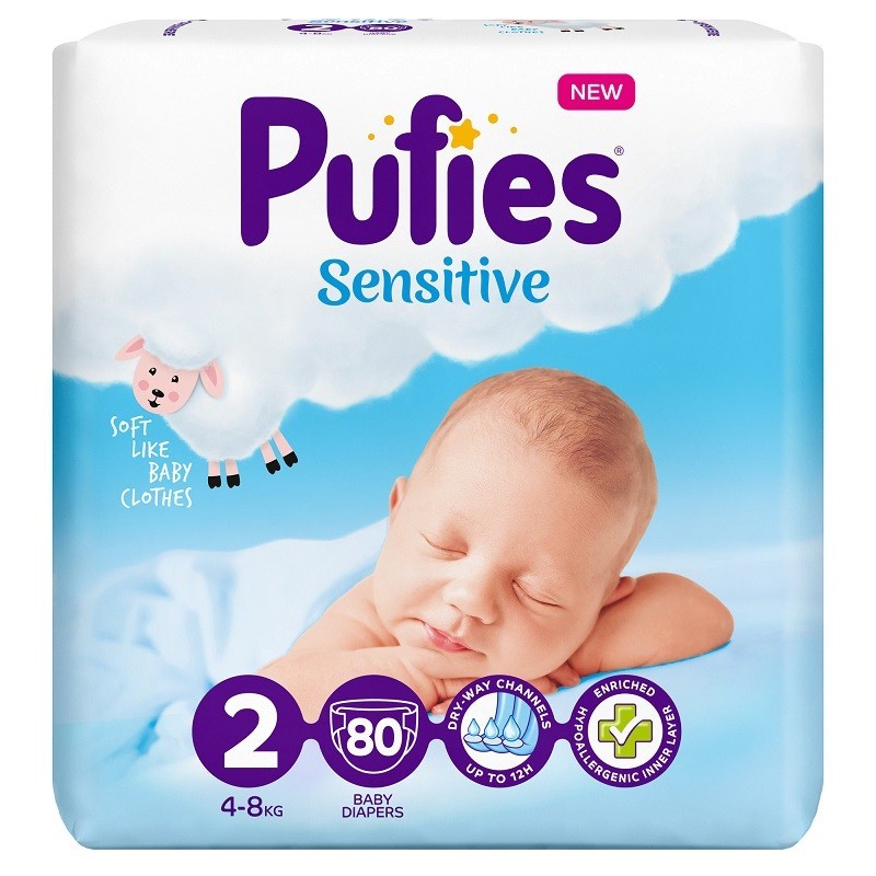Scutece Pufies Sensitive Nr. 2 Mini 4-8 Kg 80 Bucati