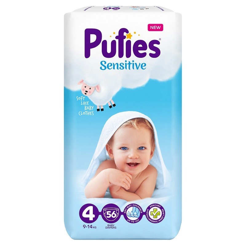 Scutece Pufies Sensitive Nr. 4 Maxi 9-14 Kg 56 Bucati