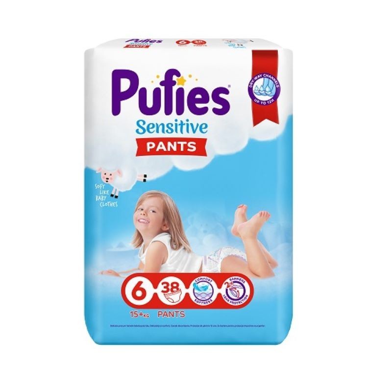 Scutece Pufies Sensitive Nr. 6 Pants Extra Large +15 Kg 38 Bucati