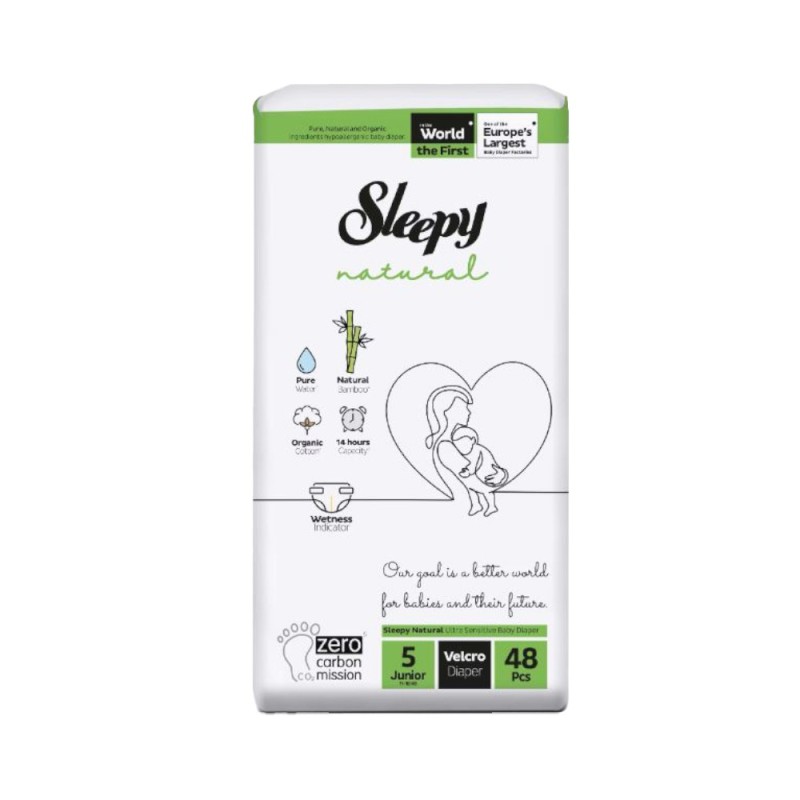 Scutece Sleepy Natural Ultra Sensitive Double Marime 5 Junior, 11-18 kg, 48 Bucati