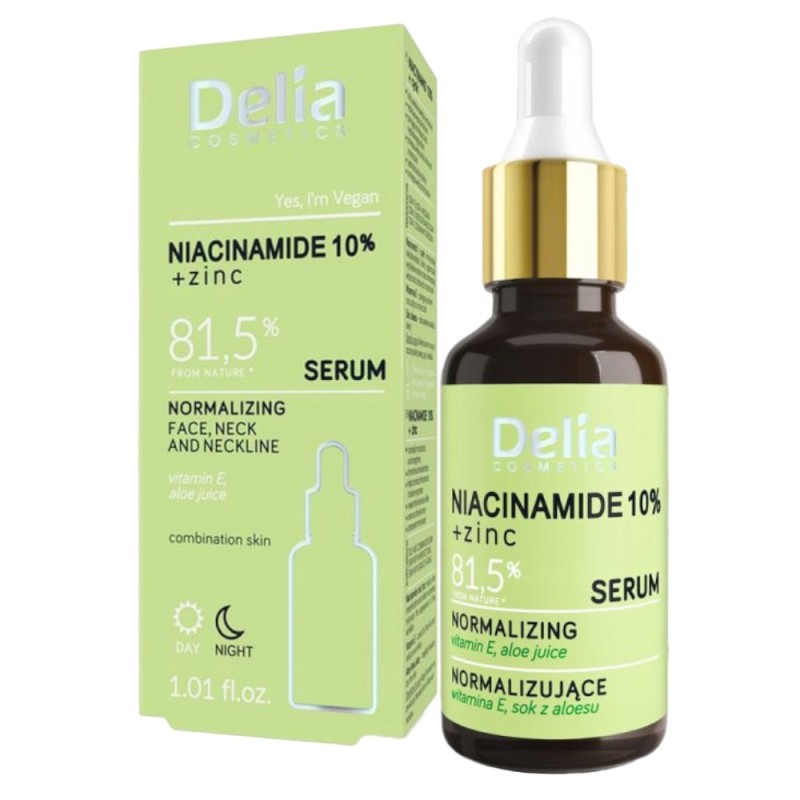 Ser Normalizator pentru Fata si Decolteu Delia Cosmetics, cu Niacinamide si Zinc, 30 ml
