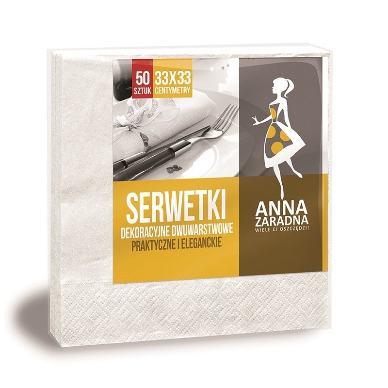 Servetele Anna 33 X 33 cm 2 Straturi, Albe, 50 Bucati