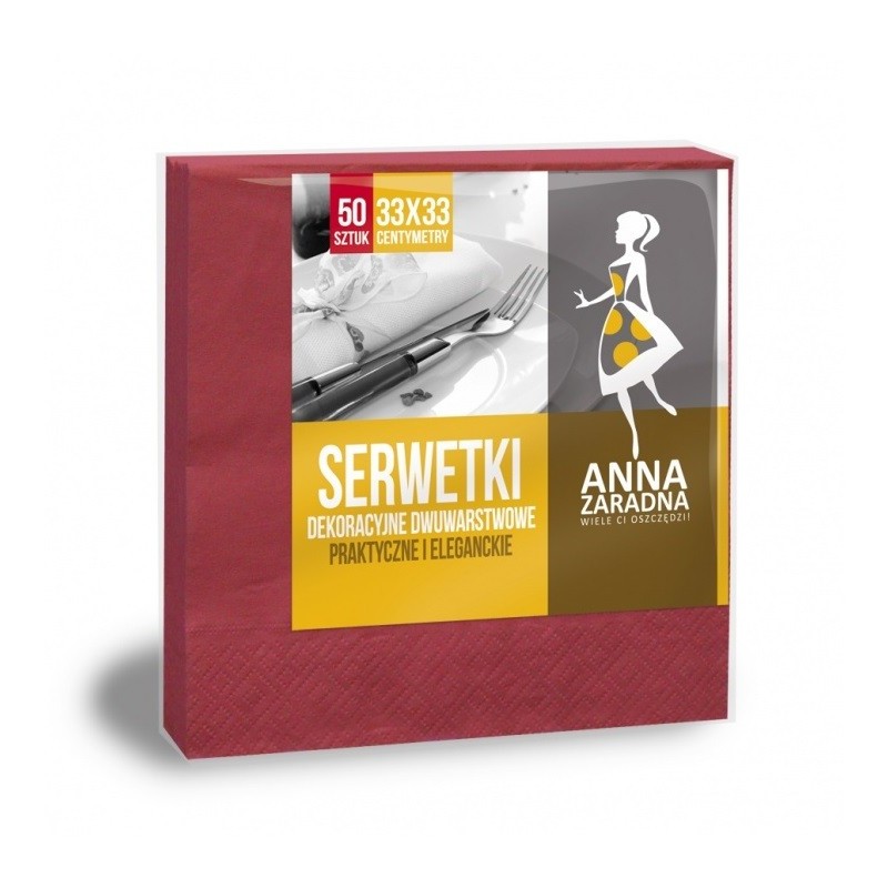 Servetele Anna 33 X 33 cm 2 Straturi Bordo, 50 Bucati