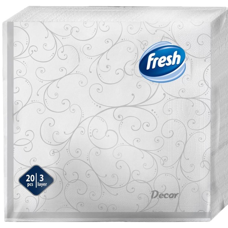 Servetele de Masa Fresh Decor Silver, 33 x 33 cm, 3 Straturi, 20 Bucati
