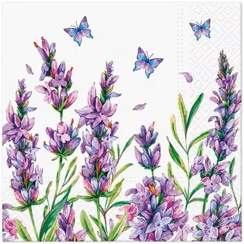 Servetele in 3 Straturi, Lavender Butterfly, 33 x 33 cm, 20 Bucati, Elcadis