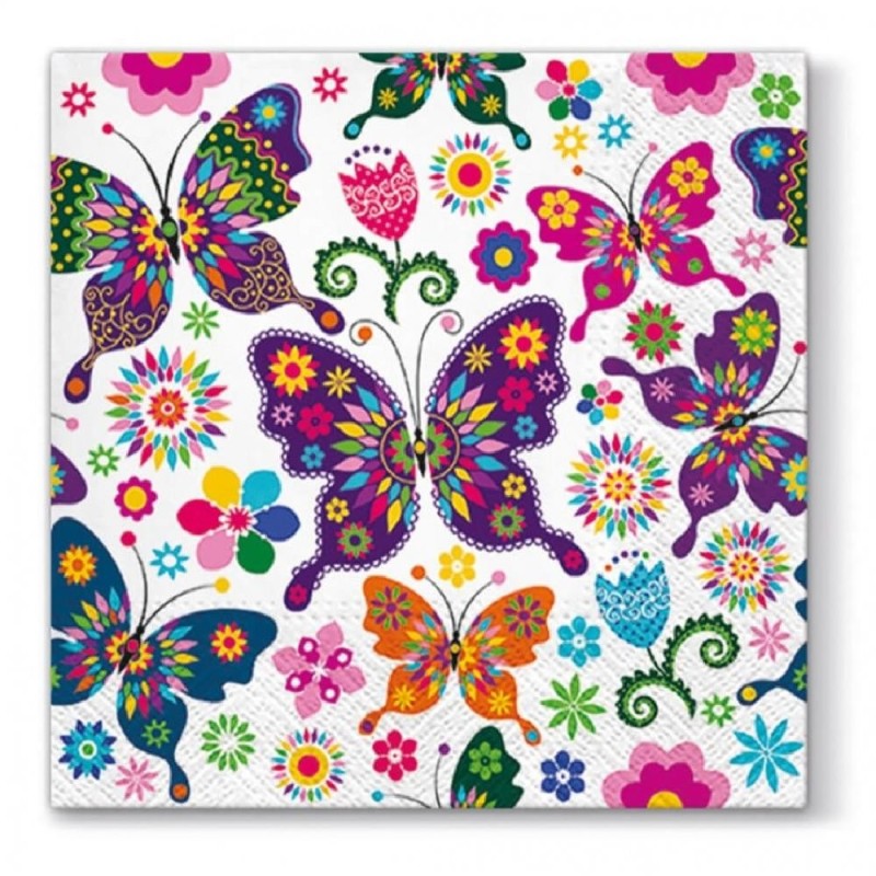 Servetele in 3 Straturi, Standard Colorful Butterflies, 33 x 33 cm, 20 Bucati, Elcadis