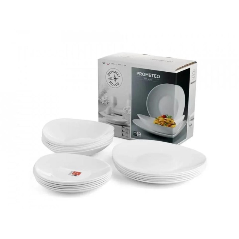 Serviciu de Masa 18 Piese, Portelan, Prometeo, Alb