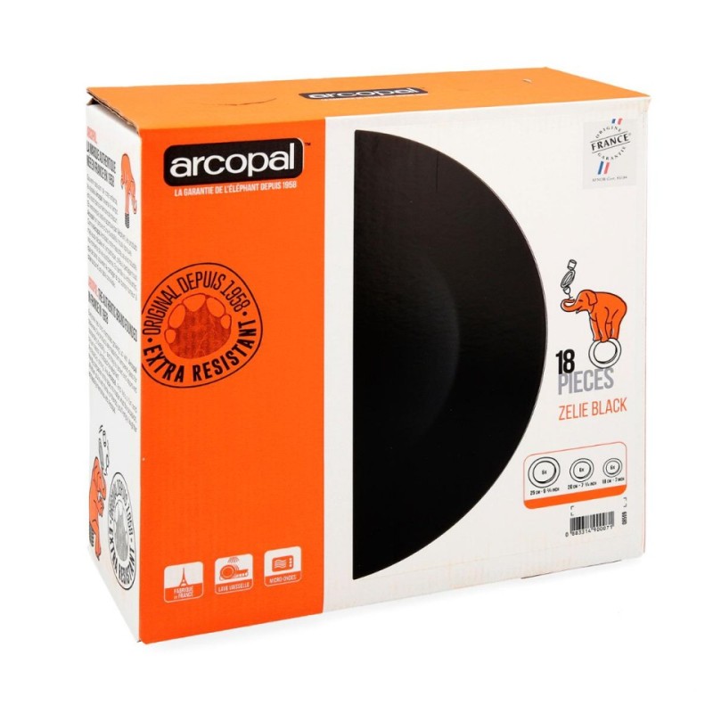 Serviciu de Masa 18 Piese, Zelie Black, Sticla Opal, Negru