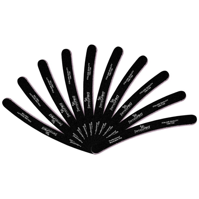 Set 10 Pile Unghii Banana Granulatia 100/150, SensoPRO Milano, Negru